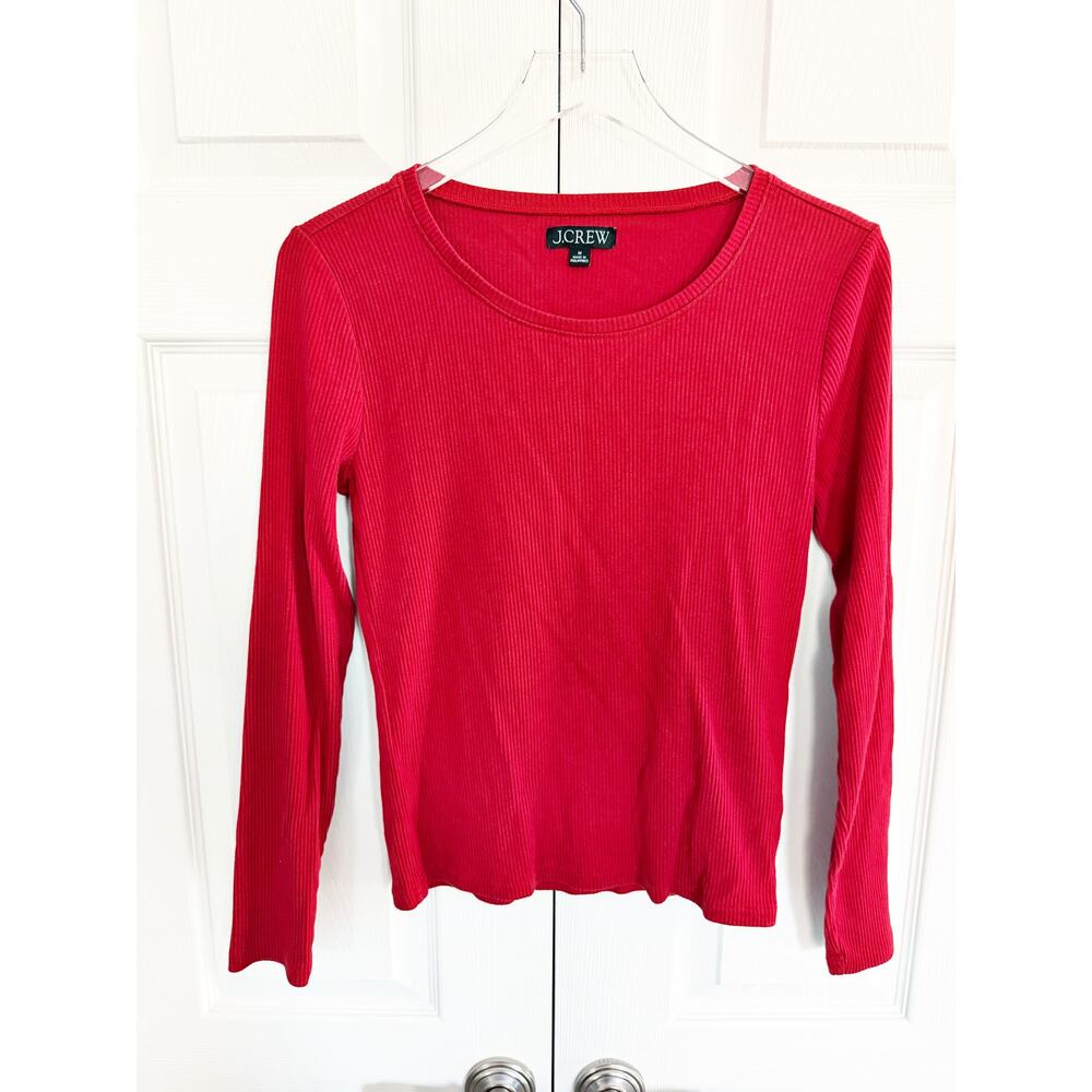 J.Crew Red Vintage Ribbed Long Sleeve T-shirt Fitted Stretch